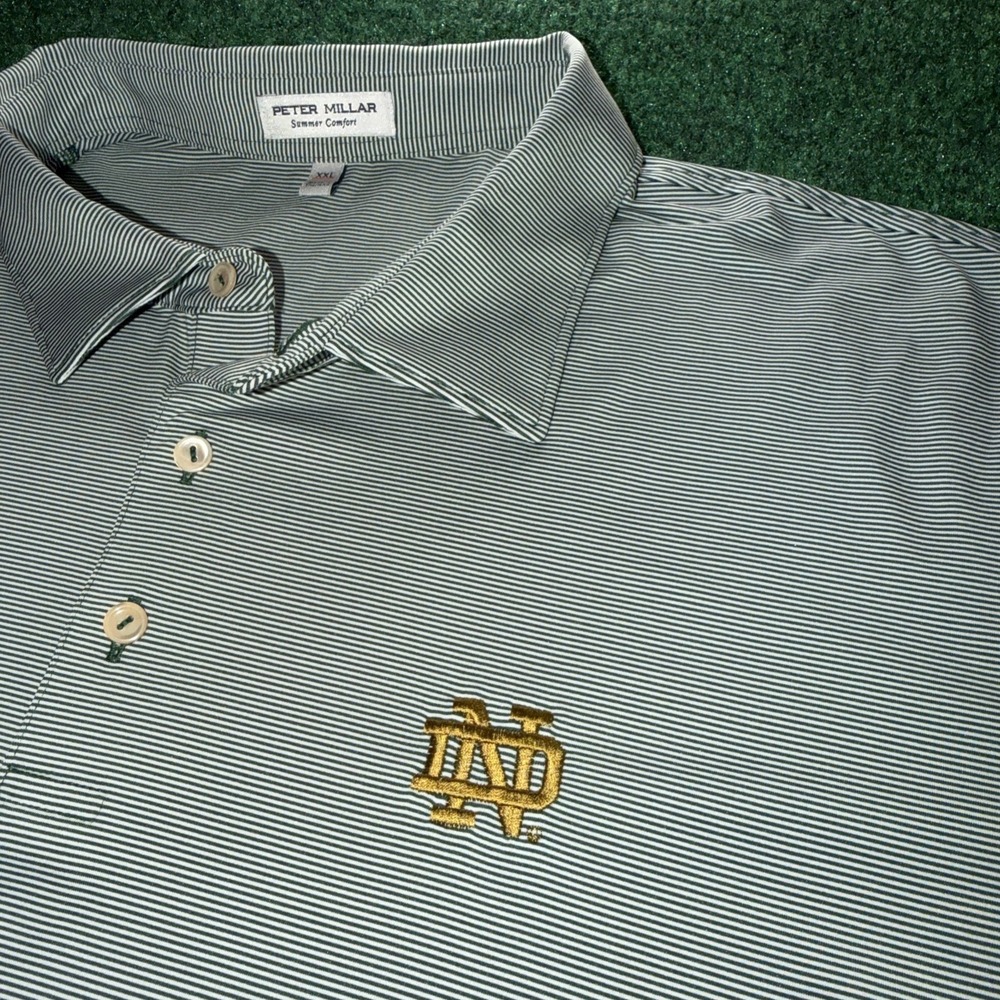 Peter Millar Summer Comfort Notre Dame Logo Polo Men's 2XL Green White Stripe - Picture 3 of 6